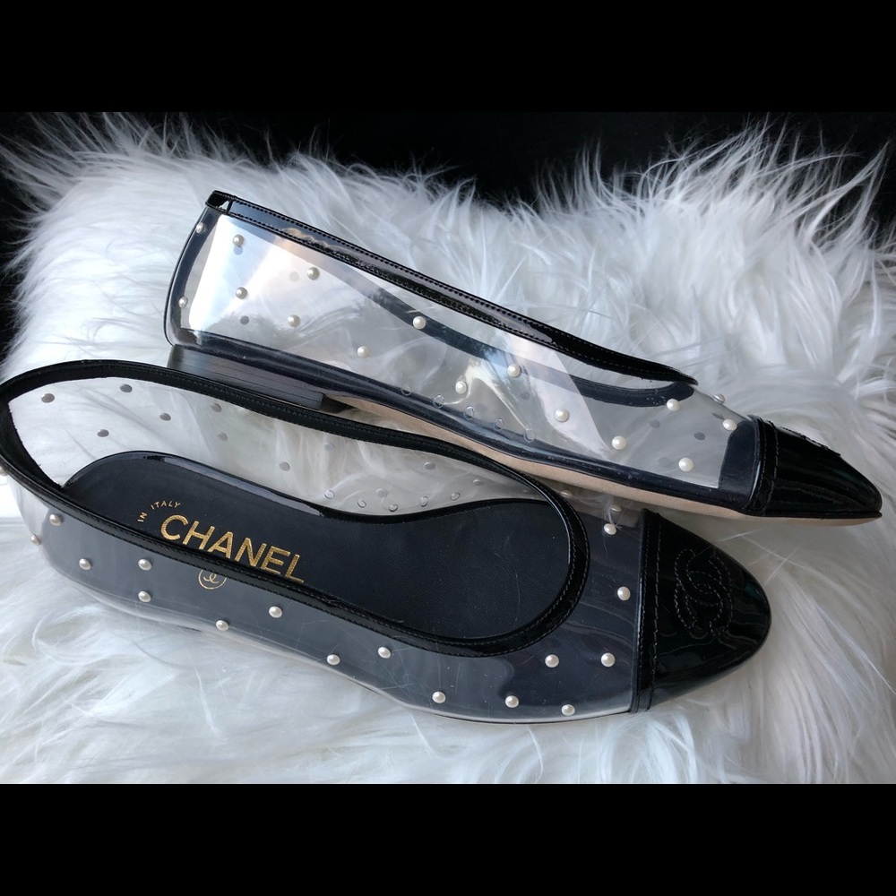 Chanel Clear Flats With Pearls Size 38 - Picture 3 of 3